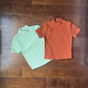 Set of 2 Forever 21 Cropped Ribbed Sweater Turtleneck Tee M